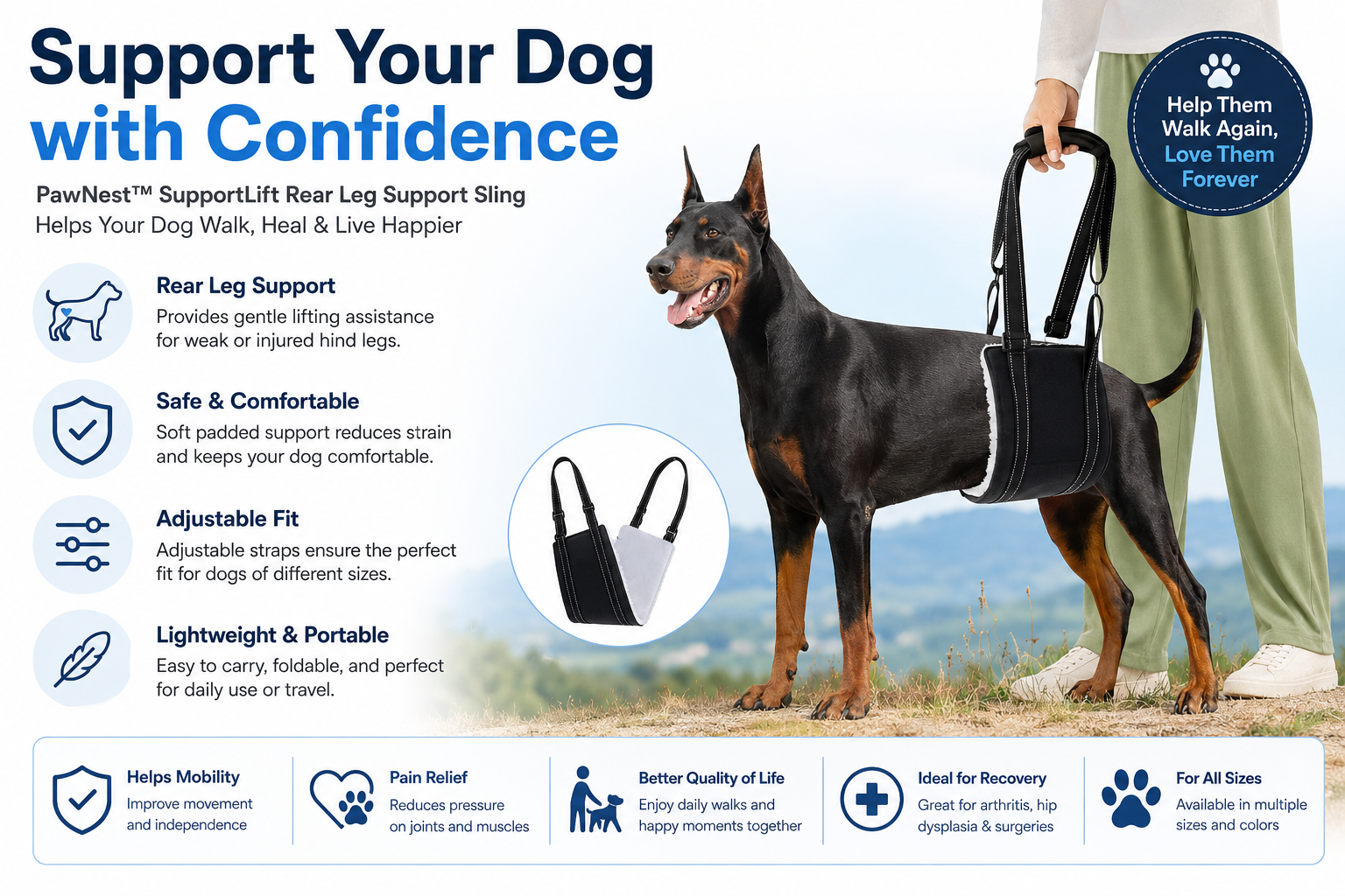 PawNest™ SupportLift Rear Leg Support Sling – Adjustable Dog Lift Harness