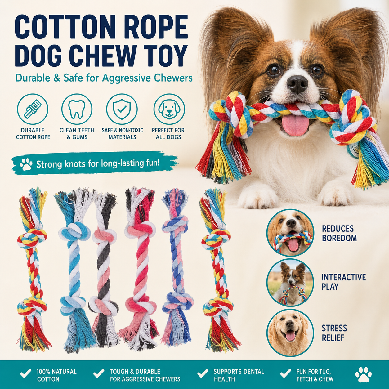 PawNest™ Cotton Rope Dog Chew Toy – Durable & Safe for Aggressive Chewers