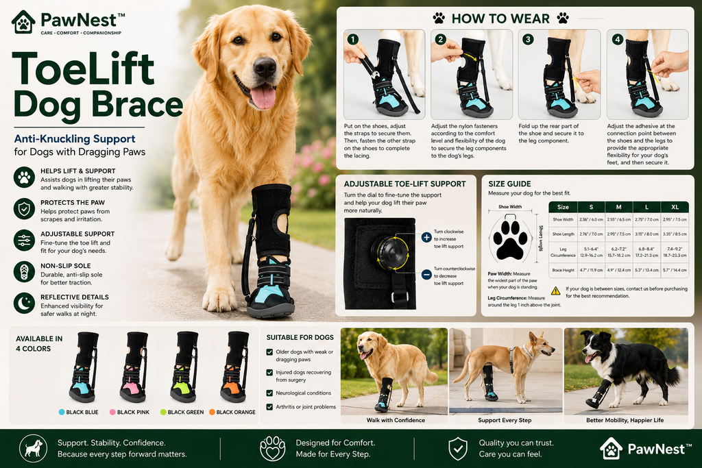 PawNest™ ToeLift Dog Brace – Anti-Knuckling Support for Dragging Paws