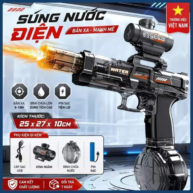 Súng Nước Điện Có Đèn LED – Phun Liên Tục, Bình Nước Lớn, Phiên Bản Nâng Cấp